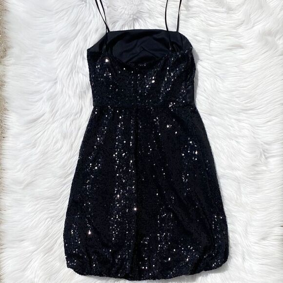 Jessica McClintock Sequin Bubble Mini Dress Black Small - Picture 5 of 10
